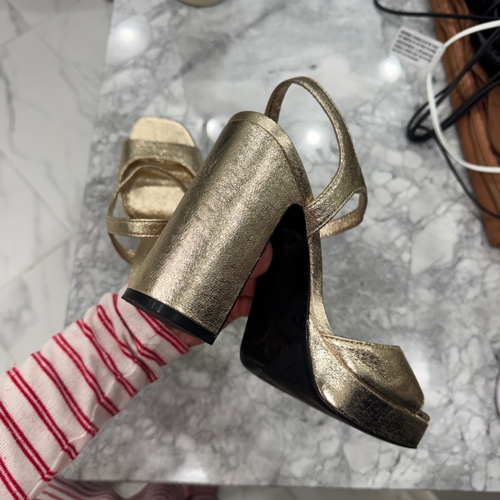 Zara Metallic Gold Block Heel Sandals - Picture 8 of 9